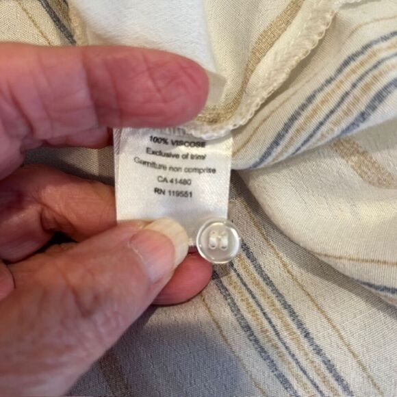 Gentle Fawn Crepe Button Front Shirt White w/ Tan Navy Pocket Oversized XS - Picture 5 of 9